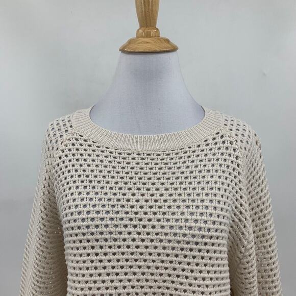 Lulus Sweater Womens M Medium Cream Open Knit Crop Crew Neck Slit Back Pullover - Picture 3 of 14